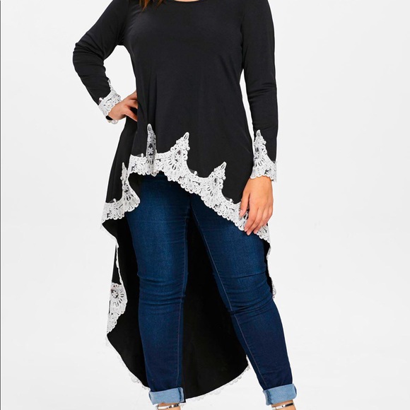 Rosegal Tops - “ROSEGAL” Lace Panel Plus Size High Low T-Shirt